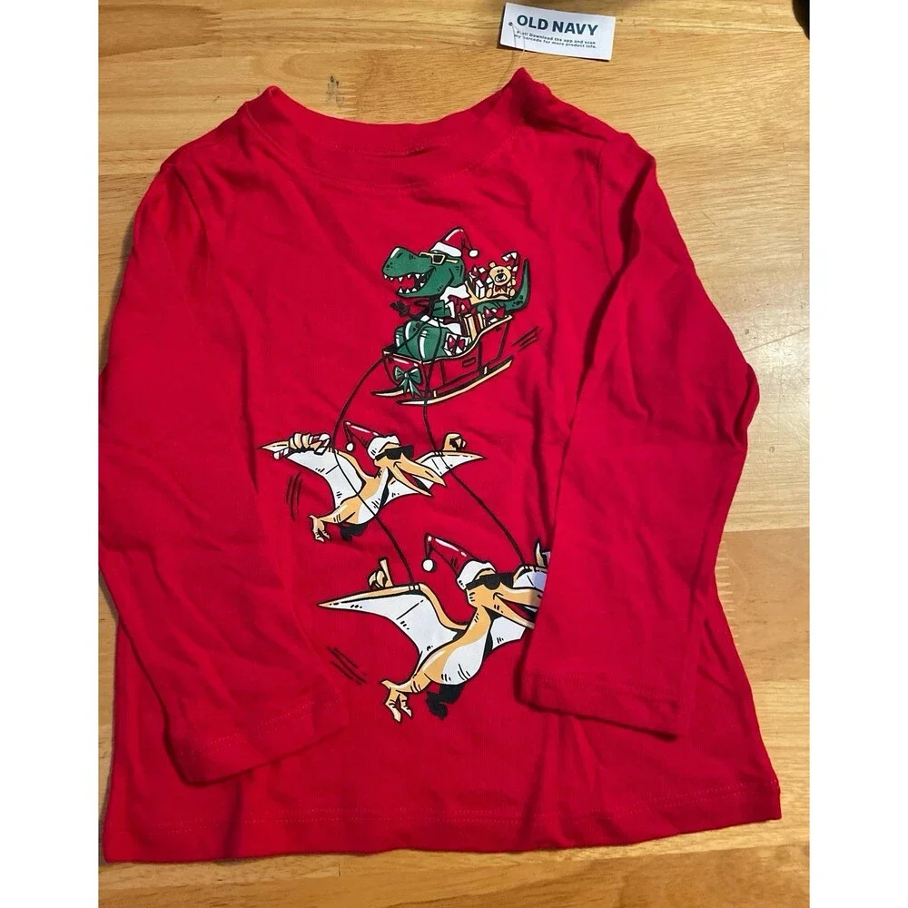 Old Navy Christmas Dinosaurs Long Sleeve tshirt 2t